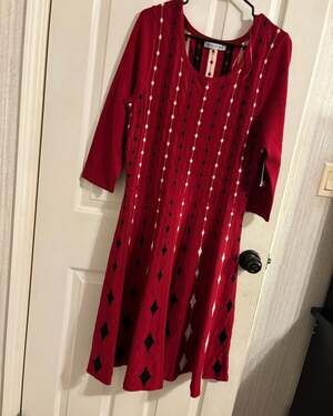 Danny & Nicole Red Black Harlequin Diamond Casino Night Sweater Dress